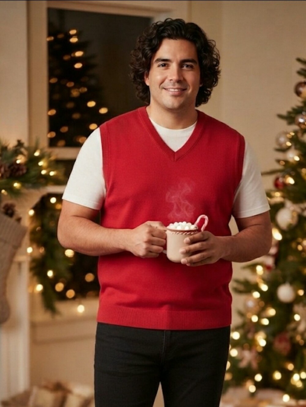 Sweater Vest Holiday Red Men Big Tall XLT Knit Merino Wool Grandpa V-Neck New